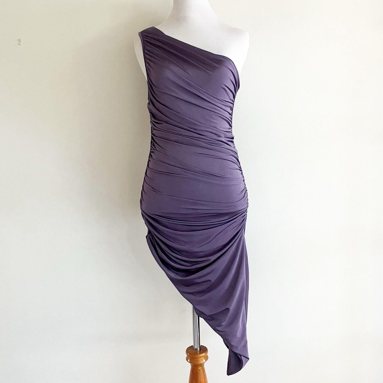 Lucy In The Sky Size Small One Shoulder Asymmetrical Ruched Dress Dark Purple